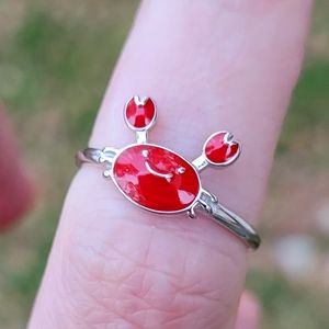 Red Crab Cute Animal 925 Silver Ring One Size Fits All